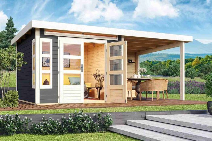 Dřevěný zahradní domek Karibu KASTORF 6 přístavek 320 cm včetně zadní stěny (31547) terragrau