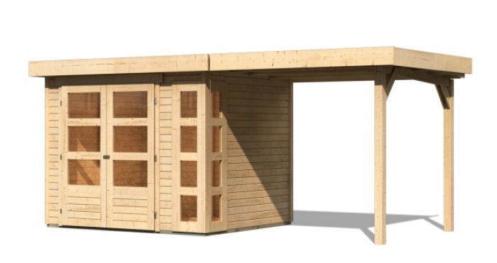 Dřevěný zahradní domek Karibu KERKO 3 přístavek 240 cm (82932) natur