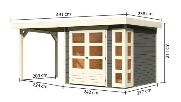 Dřevěný zahradní domek Karibu KERKO 3 přístavek 240 cm (82933) terragrau