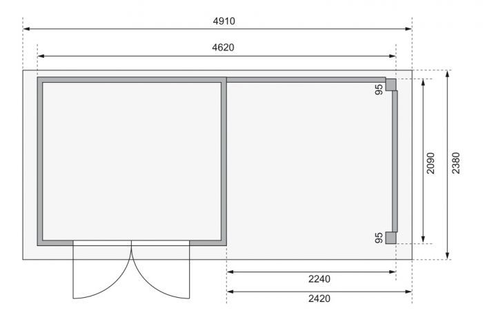 Dřevěný zahradní domek Karibu KERKO 3 přístavek 240 cm (82933) terragrau