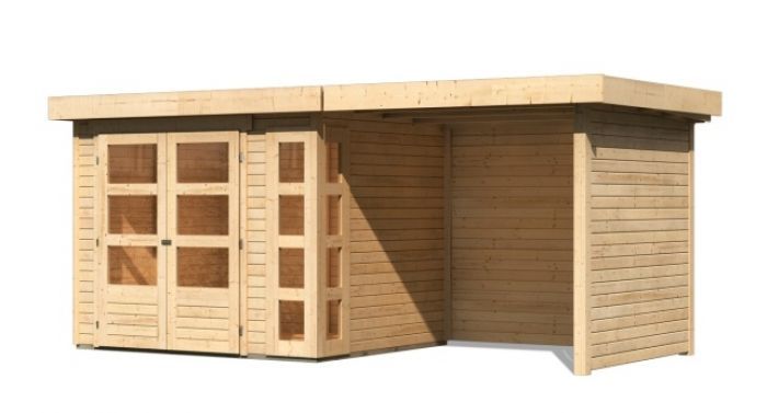 Dřevěný zahradní domek Karibu KERKO 3 přístavek 240 cm včetně zadní a boční stěny (82934) natur