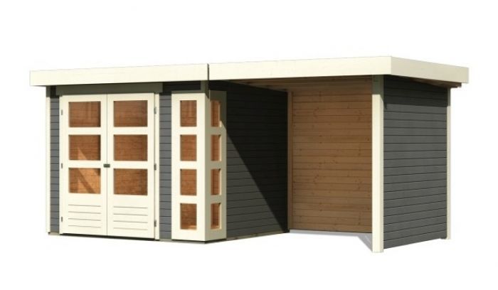 Dřevěný zahradní domek Karibu KERKO 3 přístavek 240 cm včetně zadní a boční stěny (82935) terragrau