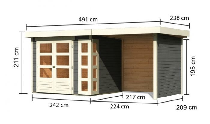 Dřevěný zahradní domek Karibu KERKO 3 přístavek 240 cm včetně zadní a boční stěny (82935) terragrau