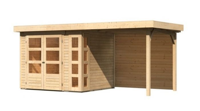 Dřevěný zahradní domek Karibu KERKO 3 přístavek 240 cm včetně zadní stěny (9185) natur