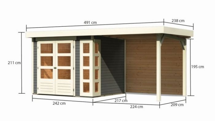 Dřevěný zahradní domek Karibu KERKO 3 přístavek 240 cm včetně zadní stěny (9186) terragrau