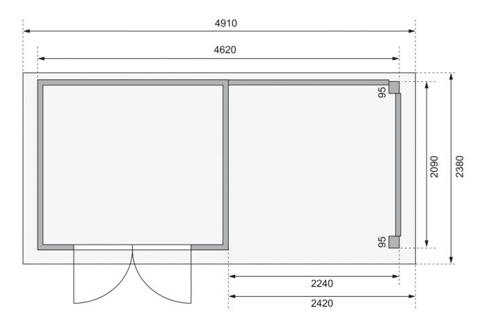Dřevěný zahradní domek Karibu KERKO 3 přístavek 240 cm včetně zadní stěny (9186) terragrau