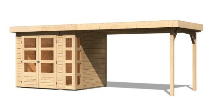 Dřevěný zahradní domek Karibu KERKO 3 přístavek 280 cm (82936) natur