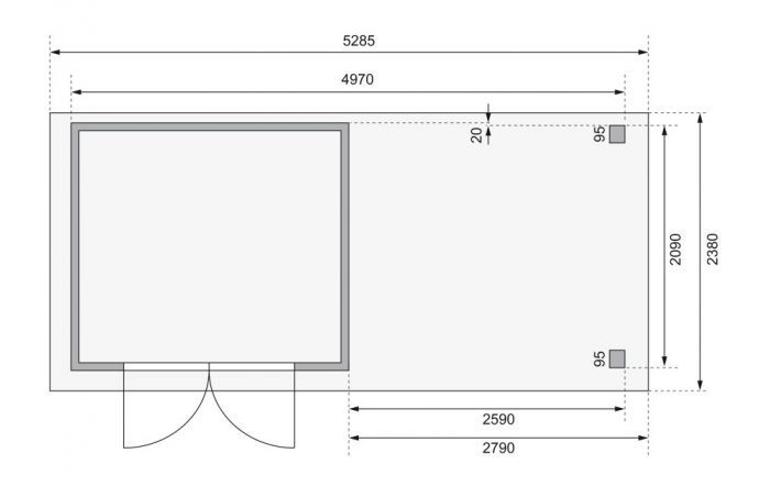 Dřevěný zahradní domek Karibu KERKO 3 přístavek 280 cm (82937) terragrau