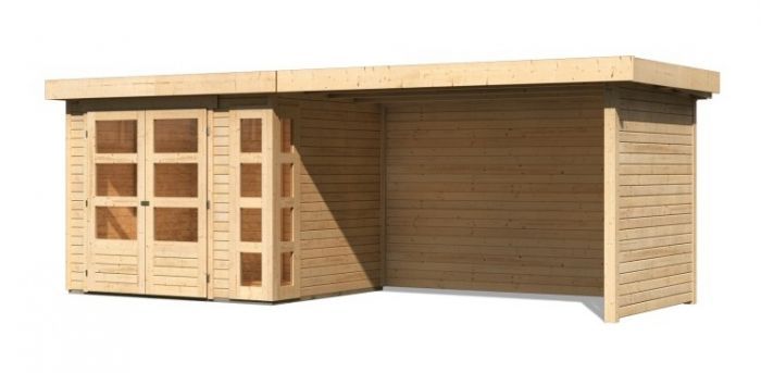 Dřevěný zahradní domek Karibu KERKO 3 přístavek 280 cm včetně zadní a boční stěny (82938) natur