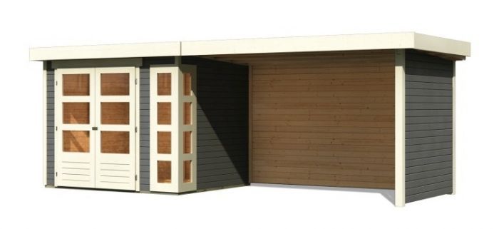Dřevěný zahradní domek Karibu KERKO 3 přístavek 280 cm včetně zadní a boční stěny (82939) terragrau