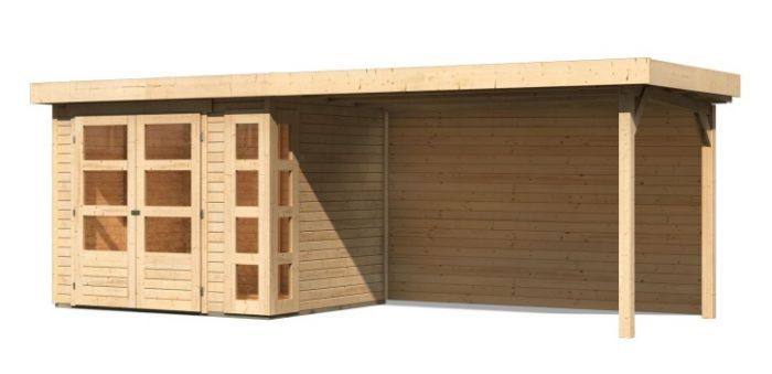 Dřevěný zahradní domek Karibu KERKO 3 přístavek 280 cm včetně zadní stěny (9187) natur