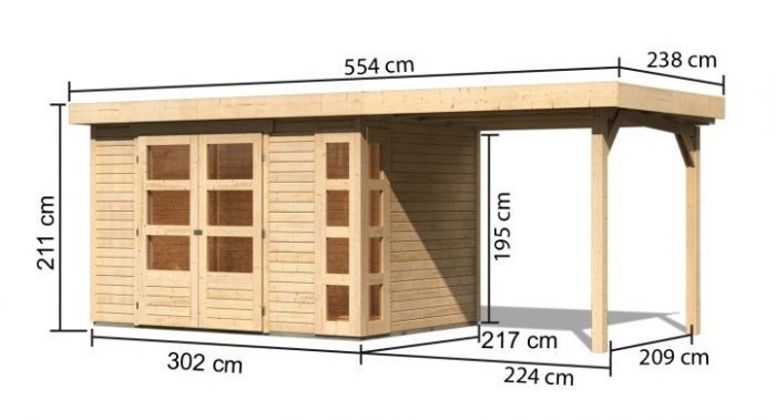 Dřevěný zahradní domek Karibu KERKO 4 přístavek 240 cm (82940) natur