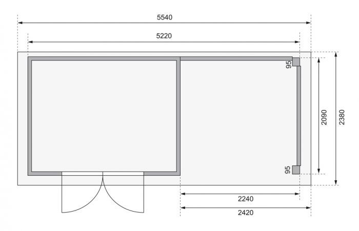 Dřevěný zahradní domek Karibu KERKO 4 přístavek 240 cm (82940) natur
