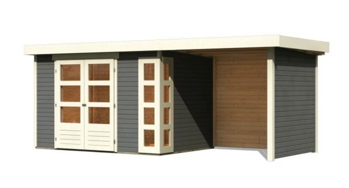 Dřevěný zahradní domek Karibu KERKO 4 přístavek 240 cm včetně zadní a boční stěny (82943) terragrau