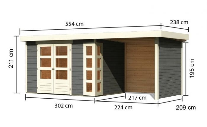 Dřevěný zahradní domek Karibu KERKO 4 přístavek 240 cm včetně zadní a boční stěny (82943) terragrau
