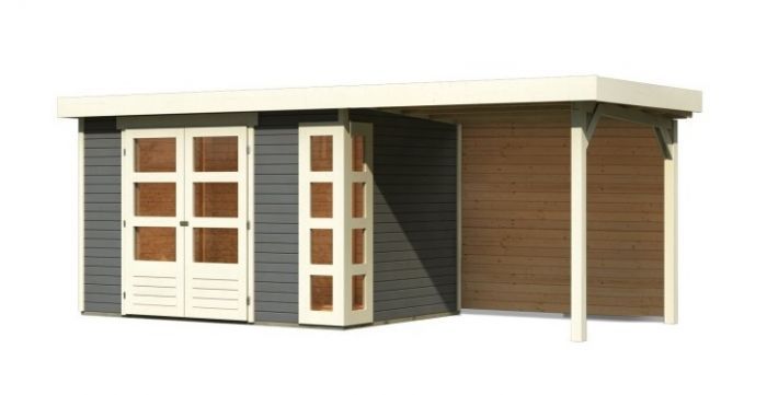 Dřevěný zahradní domek Karibu KERKO 4 přístavek 240 cm včetně zadní stěny (9190) terragrau
