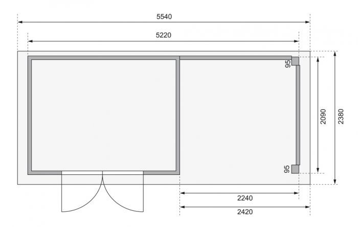 Dřevěný zahradní domek Karibu KERKO 4 přístavek 240 cm včetně zadní stěny (9190) terragrau