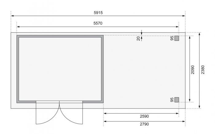 Dřevěný zahradní domek Karibu KERKO 4 přístavek 280 cm (82945) terragrau