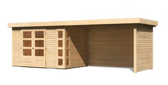 Dřevěný zahradní domek Karibu KERKO 4 přístavek 280 cm včetně zadní a boční stěny (82946) natur