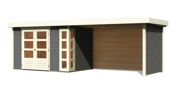 Dřevěný zahradní domek Karibu KERKO 4 přístavek 280 cm včetně zadní a boční stěny (82947) terragrau