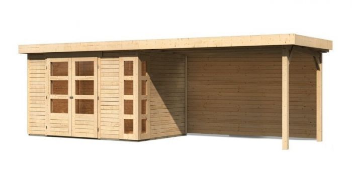 Dřevěný zahradní domek Karibu KERKO 4 přístavek 280 cm včetně zadní stěny (9191) natur