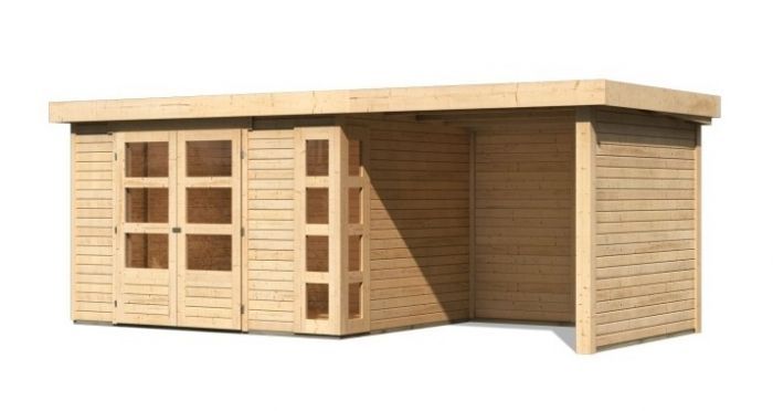 Dřevěný zahradní domek Karibu KERKO 5 přístavek 240 cm včetně zadní a boční stěny (9197) natur