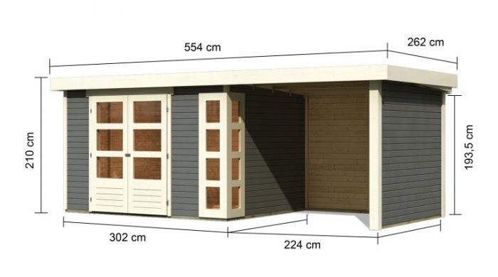 Dřevěný zahradní domek Karibu KERKO 5 přístavek 240 cm včetně zadní a boční stěny (9198) terragrau