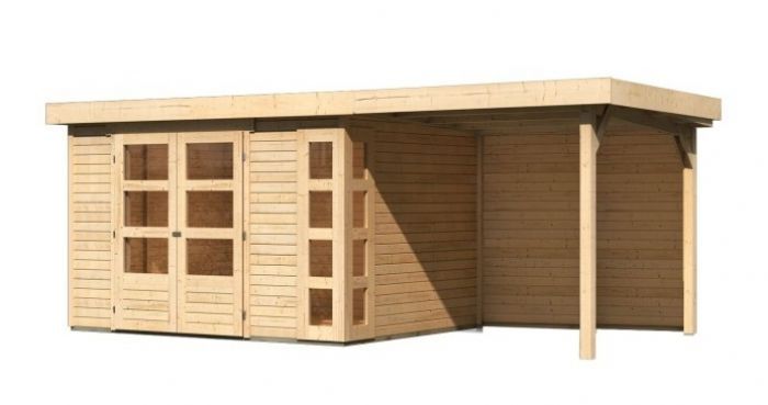 Dřevěný zahradní domek Karibu KERKO 5 přístavek 240 cm včetně zadní stěny (9195) natur