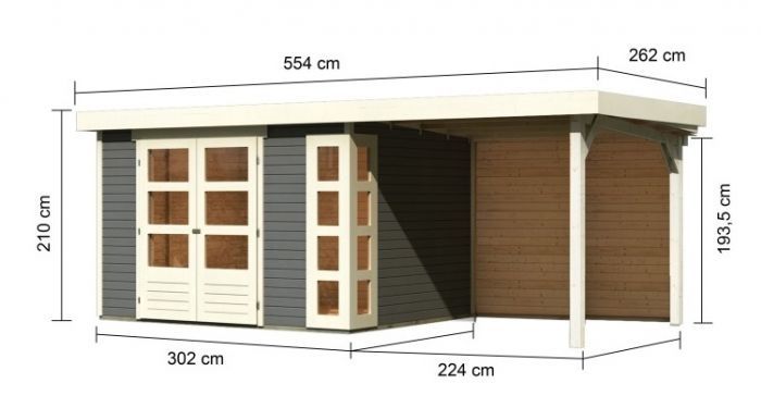 Dřevěný zahradní domek Karibu KERKO 5 přístavek 240 cm včetně zadní stěny (9196) terragrau