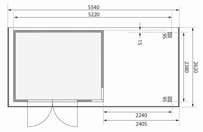 Dřevěný zahradní domek Karibu KERKO 5 přístavek 240 cm včetně zadní stěny (9196) terragrau