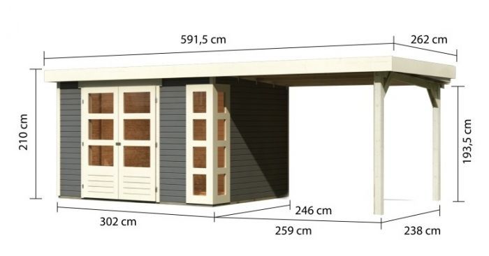 Dřevěný zahradní domek Karibu KERKO 5 přístavek 280 cm (9203) terragrau