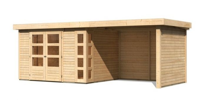 Dřevěný zahradní domek Karibu KERKO 5 přístavek 280 cm včetně zadní a boční stěny (9208) natur