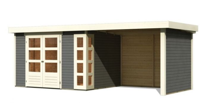 Dřevěný zahradní domek Karibu KERKO 5 přístavek 280 cm včetně zadní a boční stěny (9209) terragrau