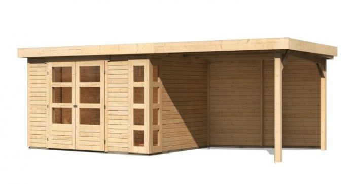 Dřevěný zahradní domek Karibu KERKO 5 přístavek 280 cm včetně zadní stěny (9206) natur