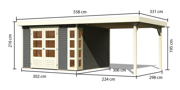 Dřevěný zahradní domek Karibu KERKO 6 přístavek 240 cm (38732) terragrau