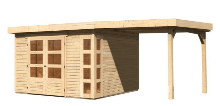 Dřevěný zahradní domek Karibu KERKO 6 přístavek 240 cm včetně zadní stěny (38733) natur