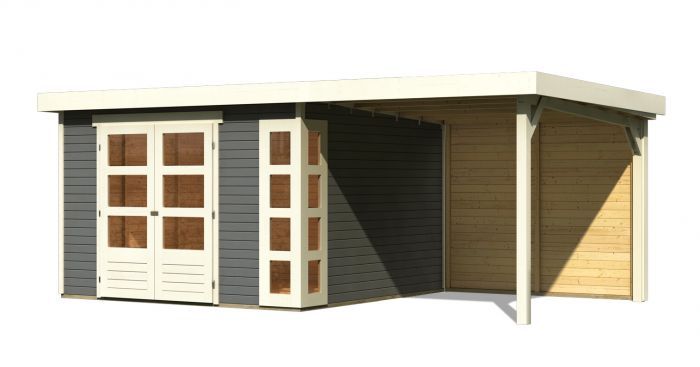 Dřevěný zahradní domek Karibu KERKO 6 přístavek 240 cm včetně zadní stěny (38734) terragrau