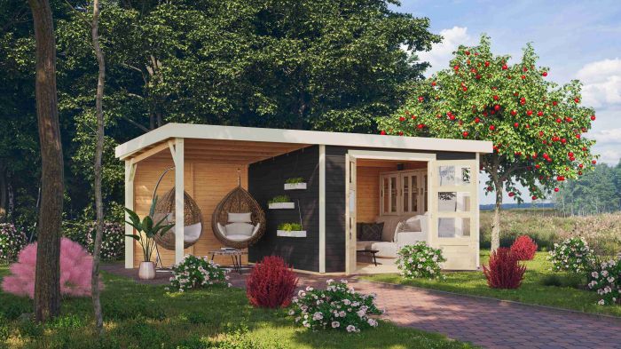 Dřevěný zahradní domek Karibu KERKO 6 přístavek 240 cm včetně zadní stěny (38734) terragrau