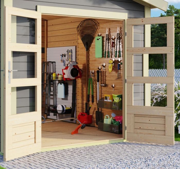 Dřevěný zahradní domek Karibu THERES 3 vč. dvou přístavku (31457) terragrau