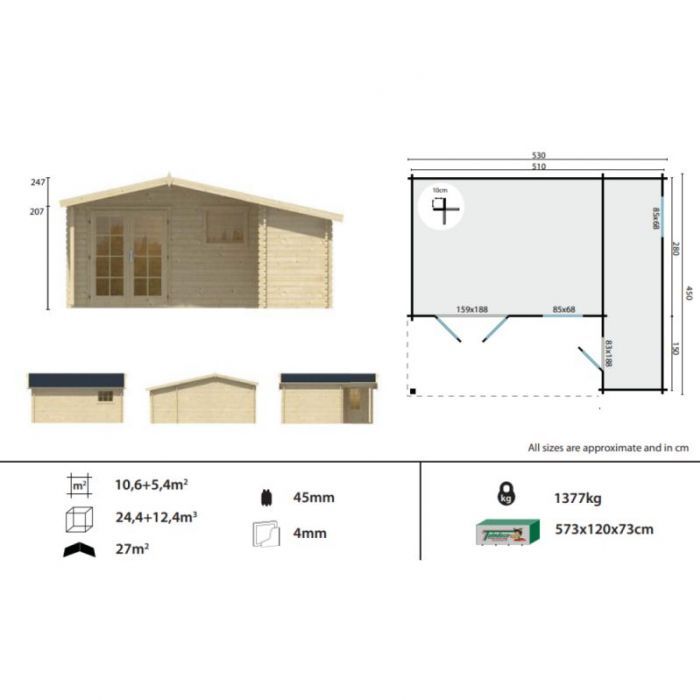 Zahradní domek Wolfgang 510x450 s přístavkem