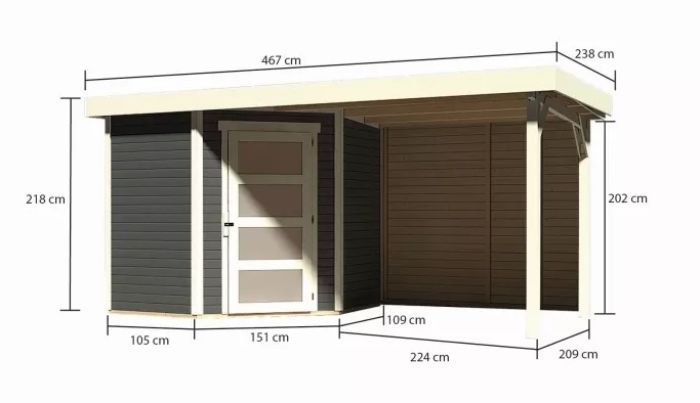 Zahradní domek Karibu SCHWANDORF 3 přístavek včetně zadní stěny 240 cm (9211) terragrau