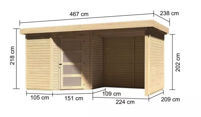 Zahradní domek Karibu SCHWANDORF 3 přístavek včetně zadní a boční stěny 240 cm (77740) natur