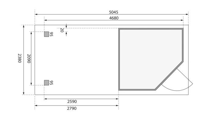Zahradní domek Karibu SCHWANDORF 3 přístavek 280 cm (77742) natur