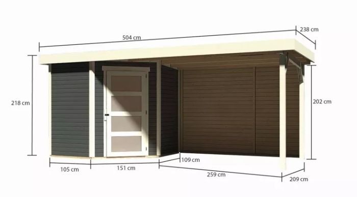 Zahradní domek Karibu SCHWANDORF 3 přístavek 280 cm včetně zadní stěny (9213) terragrau