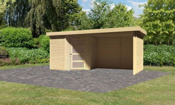 Zahradní domek Karibu SCHWANDORF 3 přístavek 280 cm včetně zadní a boční stěny (77744) natur
