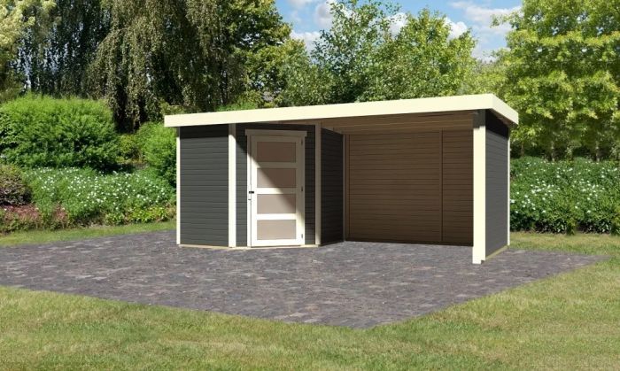 Zahradní domek Karibu SCHWANDORF 3 přístavek 280 cm včetně zadní a boční stěny (77745) terragrau