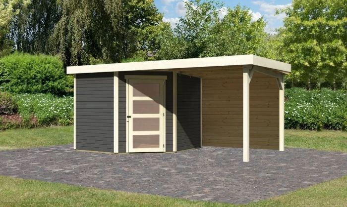 Zahradní domek Karibu SCHWANDORF 5 přístavek 240 cm včetně zadní stěny (9215) terragrau