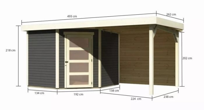 Zahradní domek Karibu SCHWANDORF 5 přístavek 240 cm včetně zadní stěny (9215) terragrau