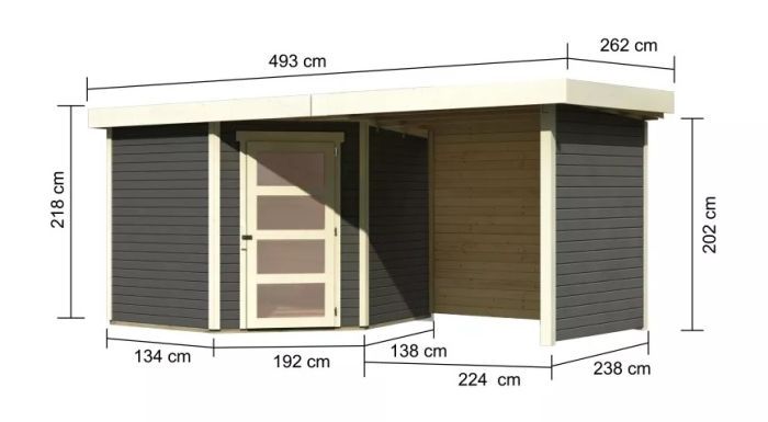 Zahradní domek Karibu SCHWANDORF 5 přístavek 240 cm včetně zadní a boční stěny (77749) terragrau