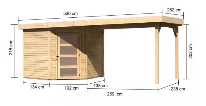 Zahradní domek Karibu SCHWANDORF 5 přístavek 280 cm (77750) natur